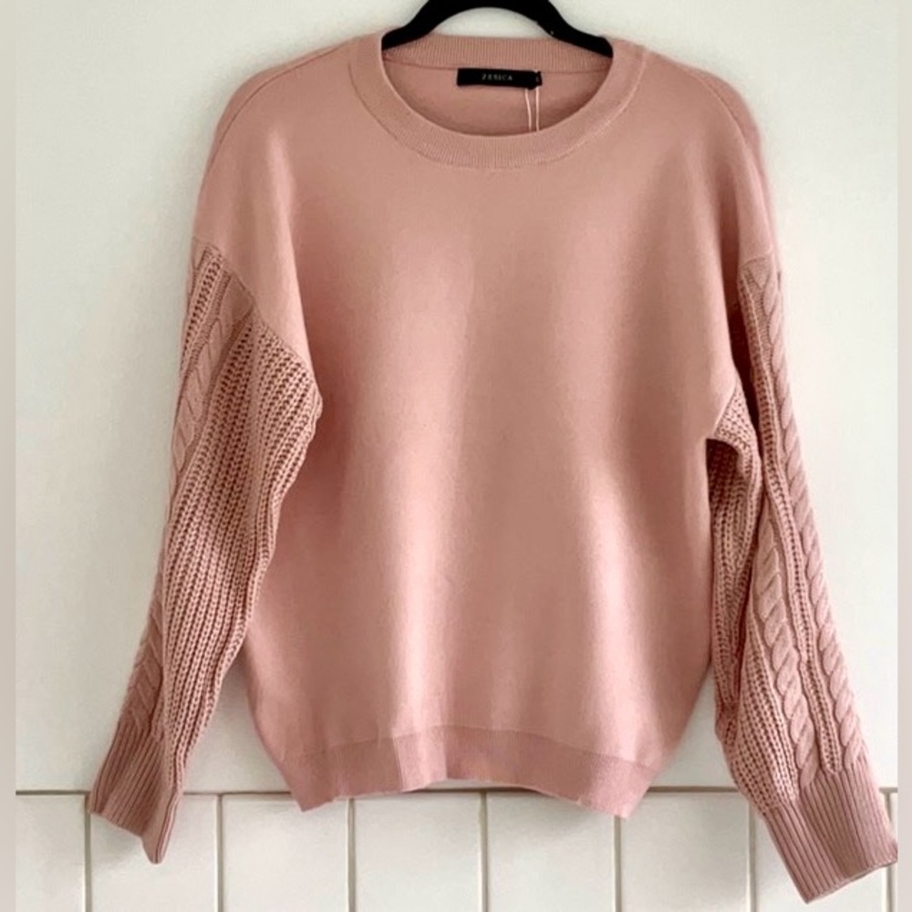 Zesika Pullover Sweater/Sweatshirt w/ Novelty Knit Sleeves Soft Pink Medium